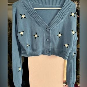 Dolls kill blue knit cropped cardigan with flowers